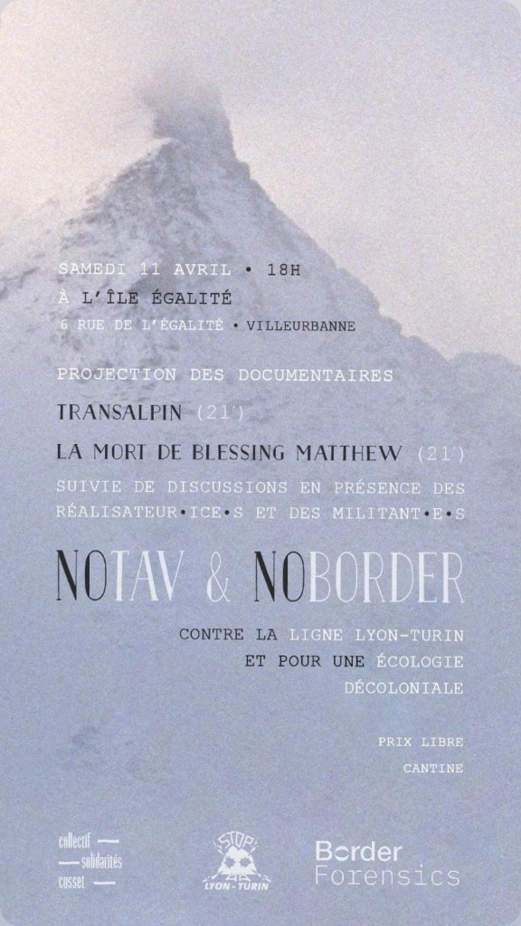 11 avril : Projections NO TAV et NO BORDER à Lyon