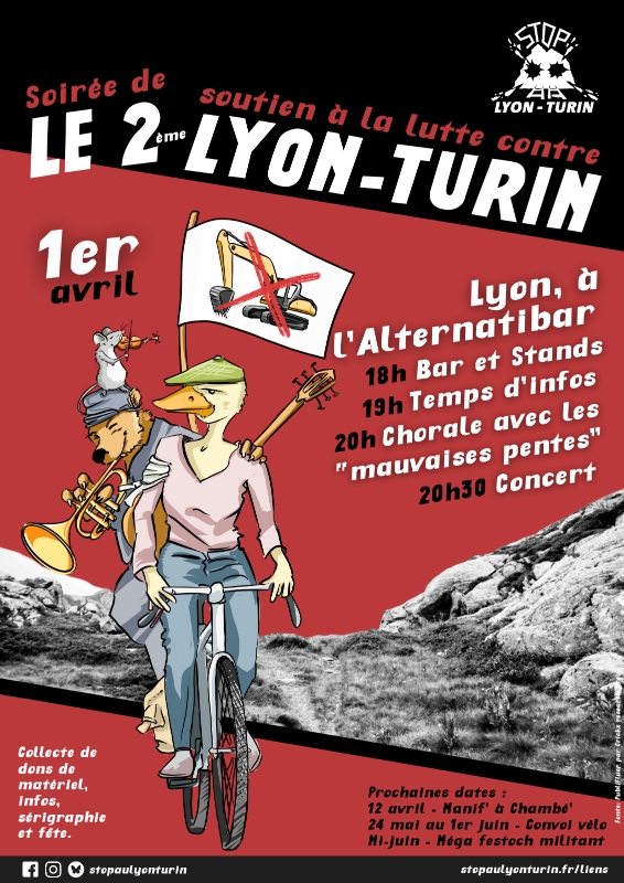 1er avril : Soirée de soutien contre le 2 ème Lyon-Turin à l&rsquo;alternatibar à Lyon