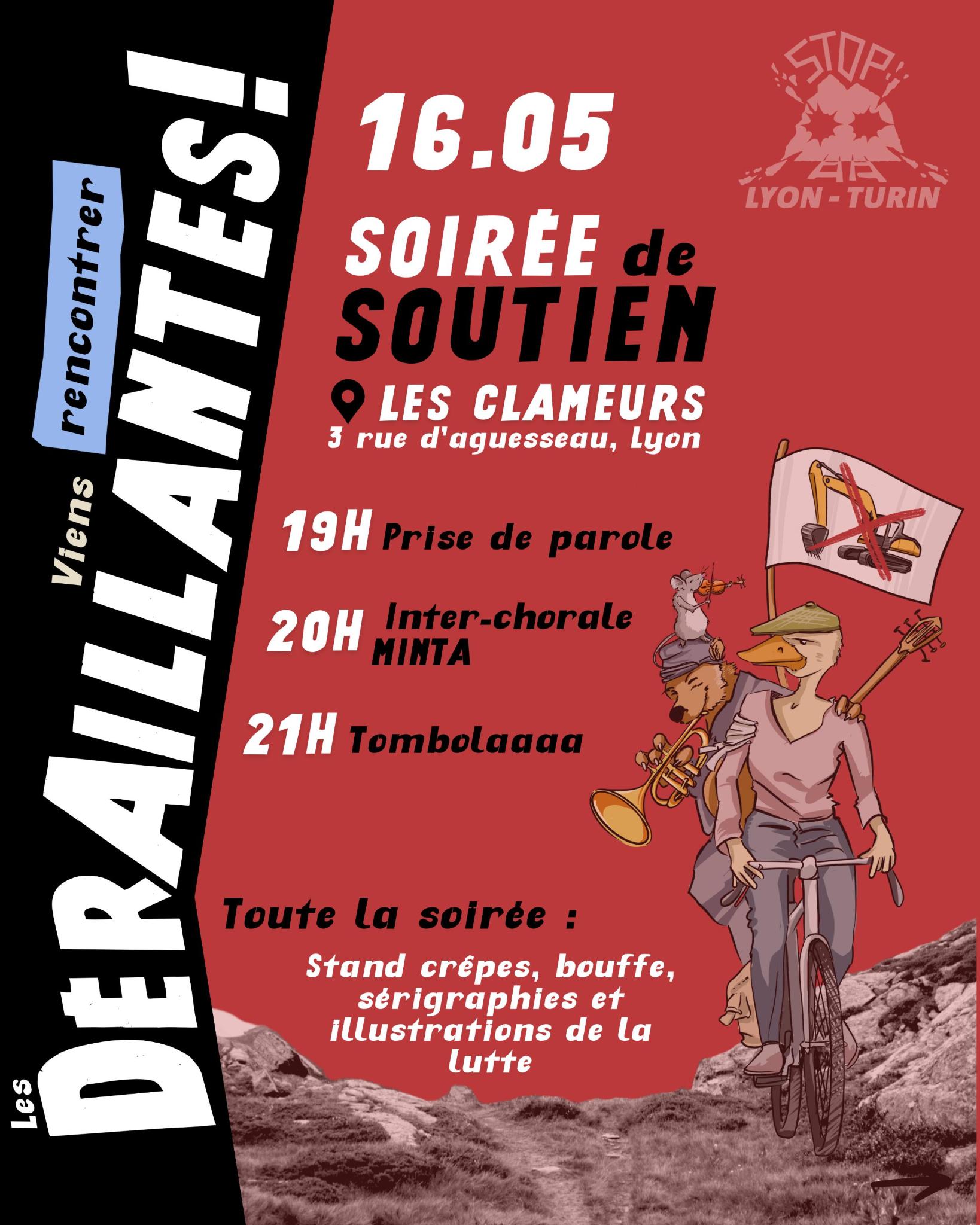 Soirée de soutien des Déraillantes vendredi 16 mai à Lyon !