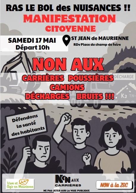 Manifestation citoyenne « Non aux carrières » : St Jean de Maurienne le 17 mai